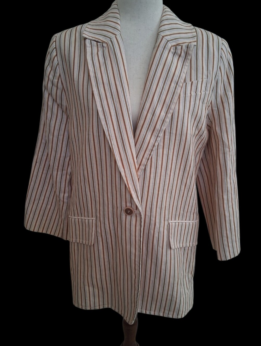 Zimmermann Striped Linen Blazer Jacket Size 3 US 10 Beige Rust Single Breasted